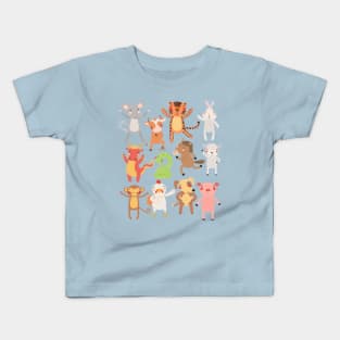 12 Chinese Zodiac Animals Cute Kawaii Colorful Kids T-Shirt